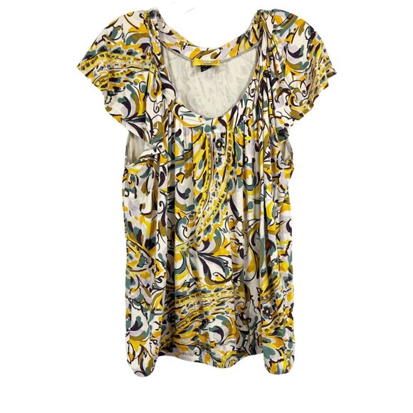 SoCa St. John Floral Paisley Jersey Top Scoop Neck Flutter Sleeve - Size Large - Picture 1 of 9